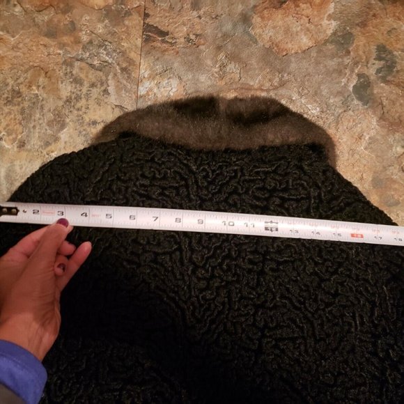 Vintage Faux Black Curly Persian Lamb Coat Jacket with Fur Collar - Picture 6 of 8